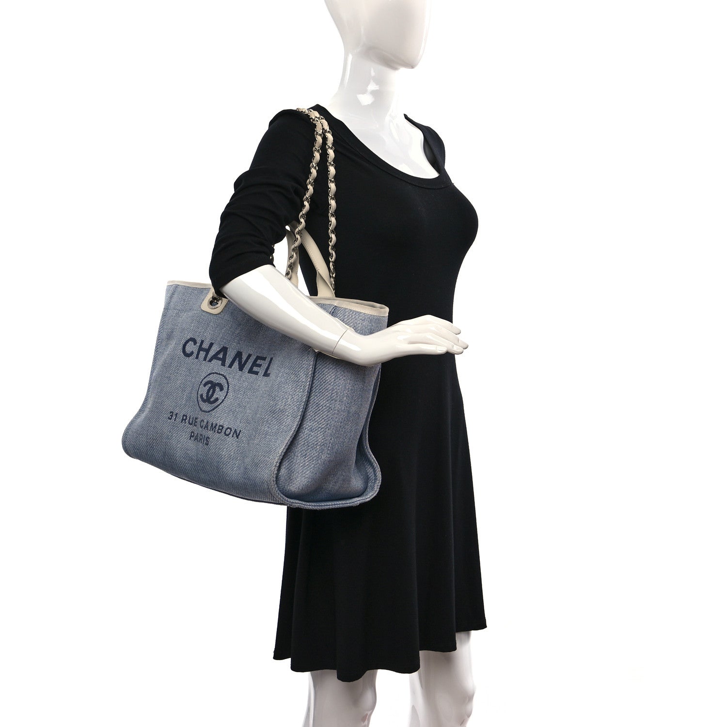 Chanel Canvas Medium Deauville Tote Denim Blue 2 of 14