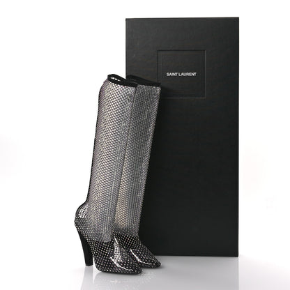 Saint Laurent Mesh Crystal Suede Koller 110 Knee High Boots 38.5 Black 8 of 10