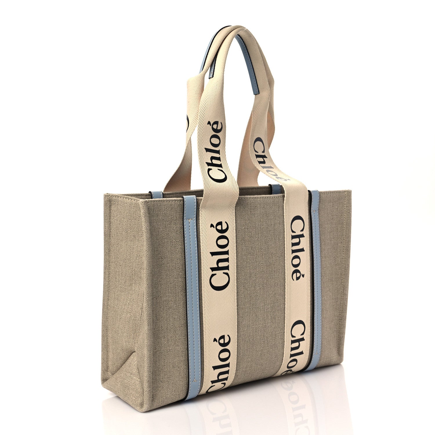 Chloe Linen Calfskin Medium Woody Ribbon Tote White Light Blue 2 of 10