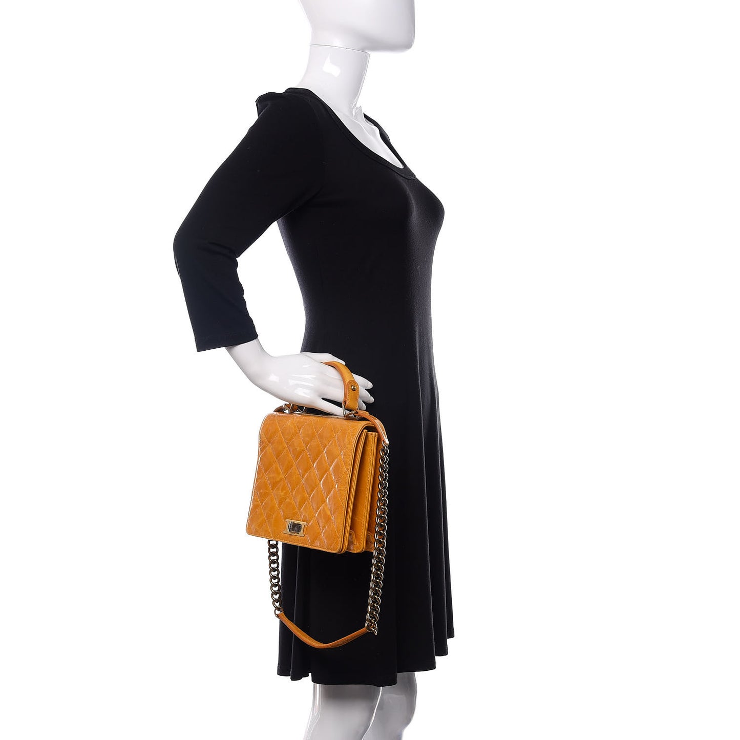 Glazed Calfskin Quilted Rita Top Handle Flap Yellow