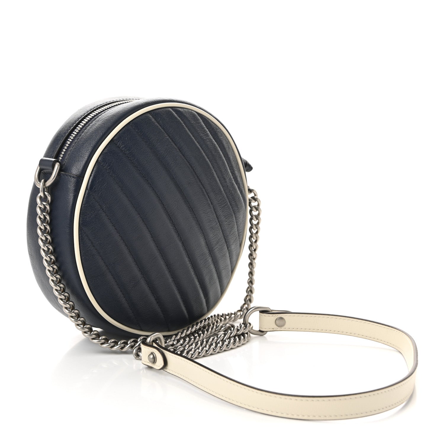 Gucci Azalea Calfskin Matelasse Diagonal Mini Torchon GG Marmont Round Shoulder Bag Blue Agata Mystic White 3 of 11