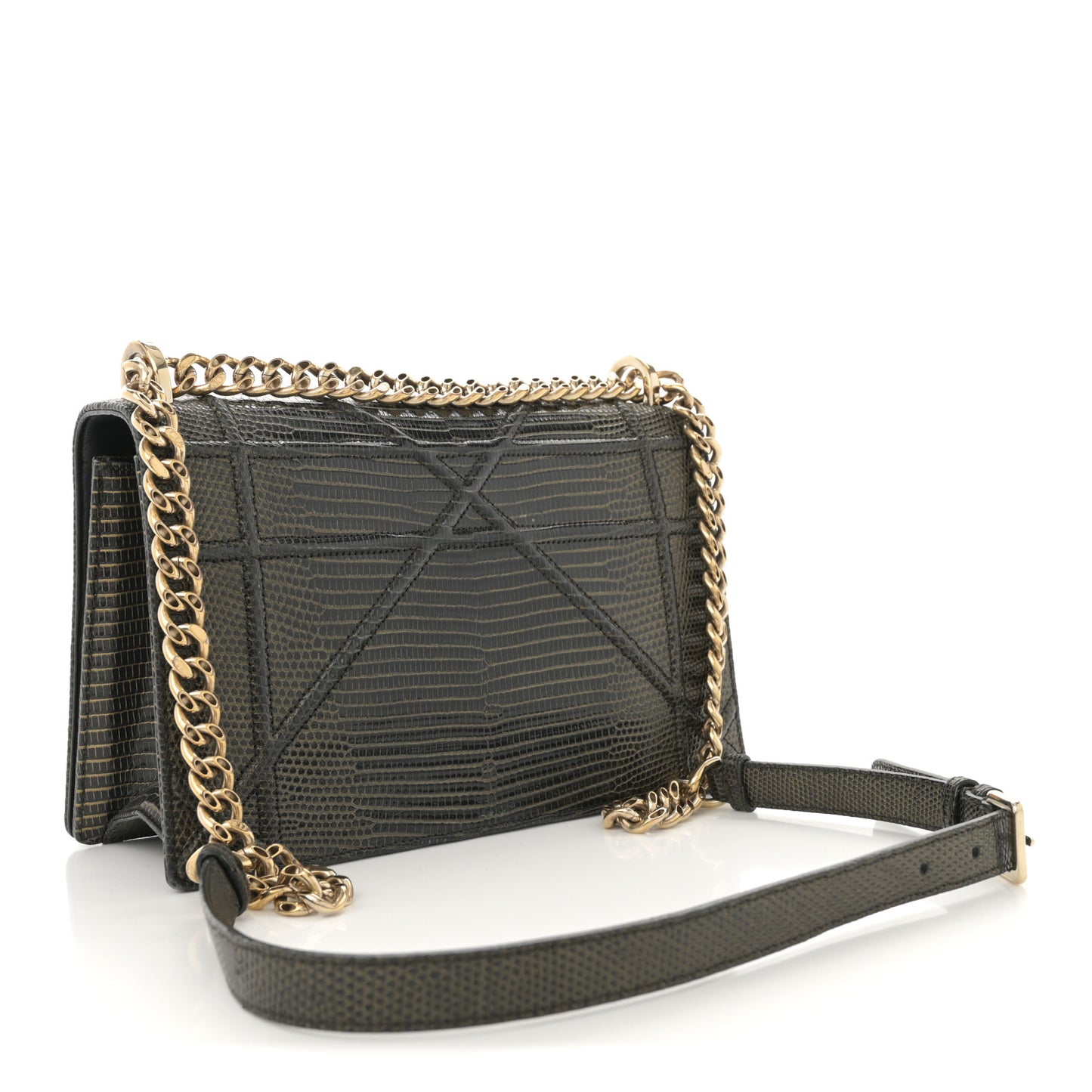 Lizard Medium Diorama Flap Bag Black Gold