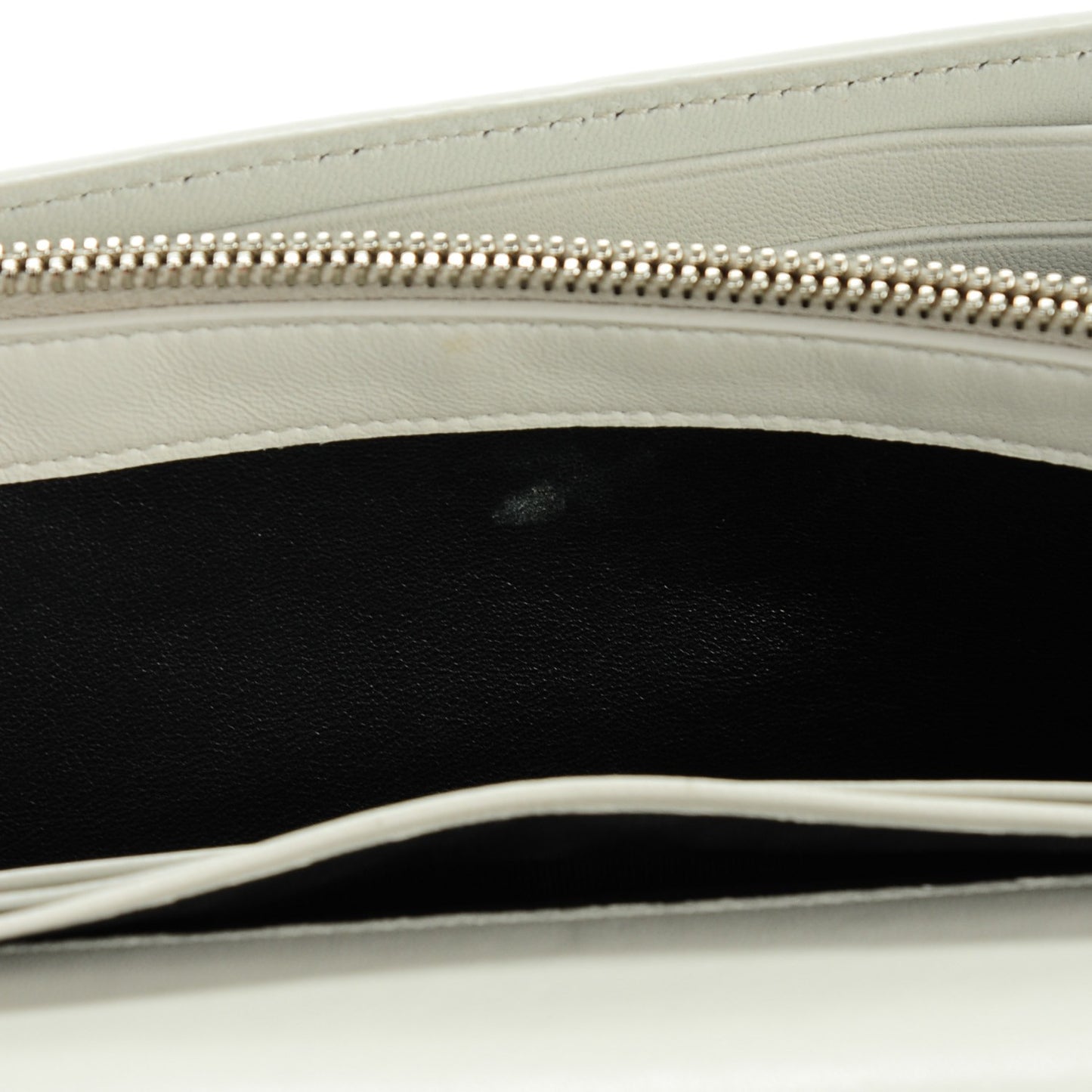 SAINT LAUREN Calfskin Crocodile Embossed Monogram Chain Wallet Pearl White