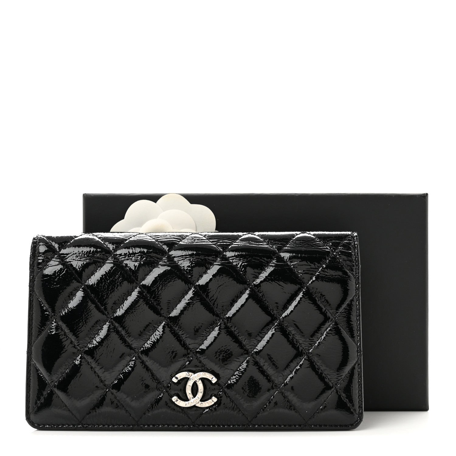Chanel Patent Quilted Brilliant Yen Wallet Black 9 of 9