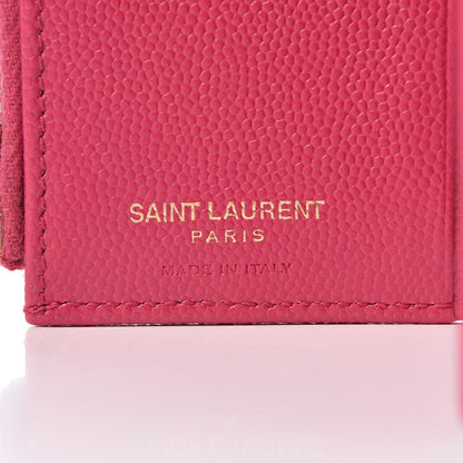 Saint Laurent Grain De Poudre Matelasse Chevron Monogram Zipped Card Case Fresh Fuxia 6 of 8