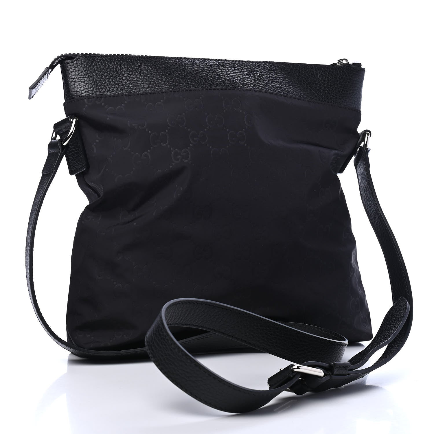 Gucci Nylon Monogram Dollar Calfskin Flat Messenger Bag Black 2 of 6
