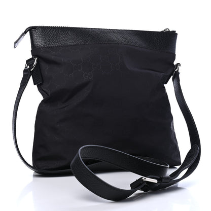 Gucci Nylon Monogram Dollar Calfskin Flat Messenger Bag Black 2 of 6