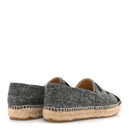 Chanel Tweed Velvet CC Espadrilles 36 Grey Black 5 of 10