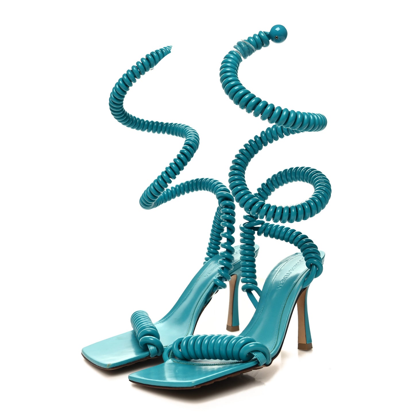 Rubber Wire Nappa Stretch 90mm Sandals 36 Turquoise