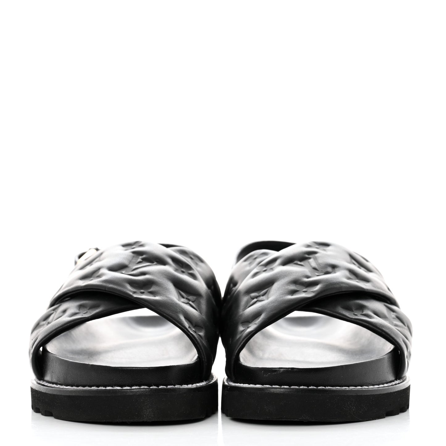 Lambskin Monogram Embossed Paseo Flat Comfort Sandals 40 Black