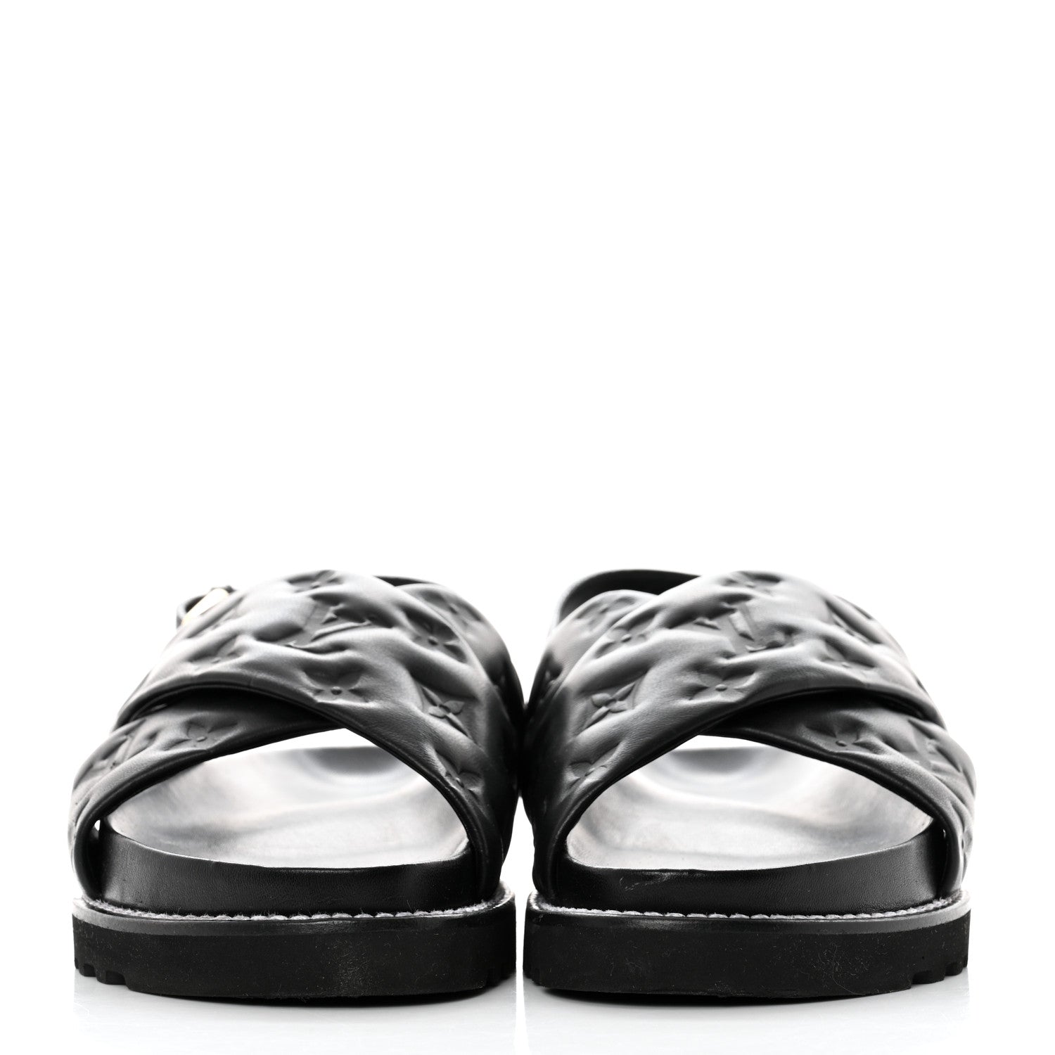 Louis Vuitton Lambskin Monogram Embossed Paseo Flat Comfort Sandals 40 Black 2 of 8