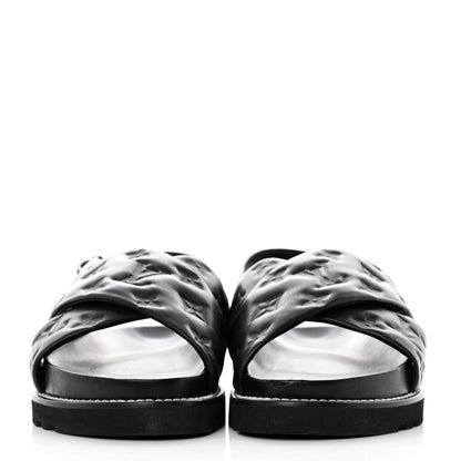 Louis Vuitton Lambskin Monogram Embossed Paseo Flat Comfort Sandals 40 Black 2 of 8