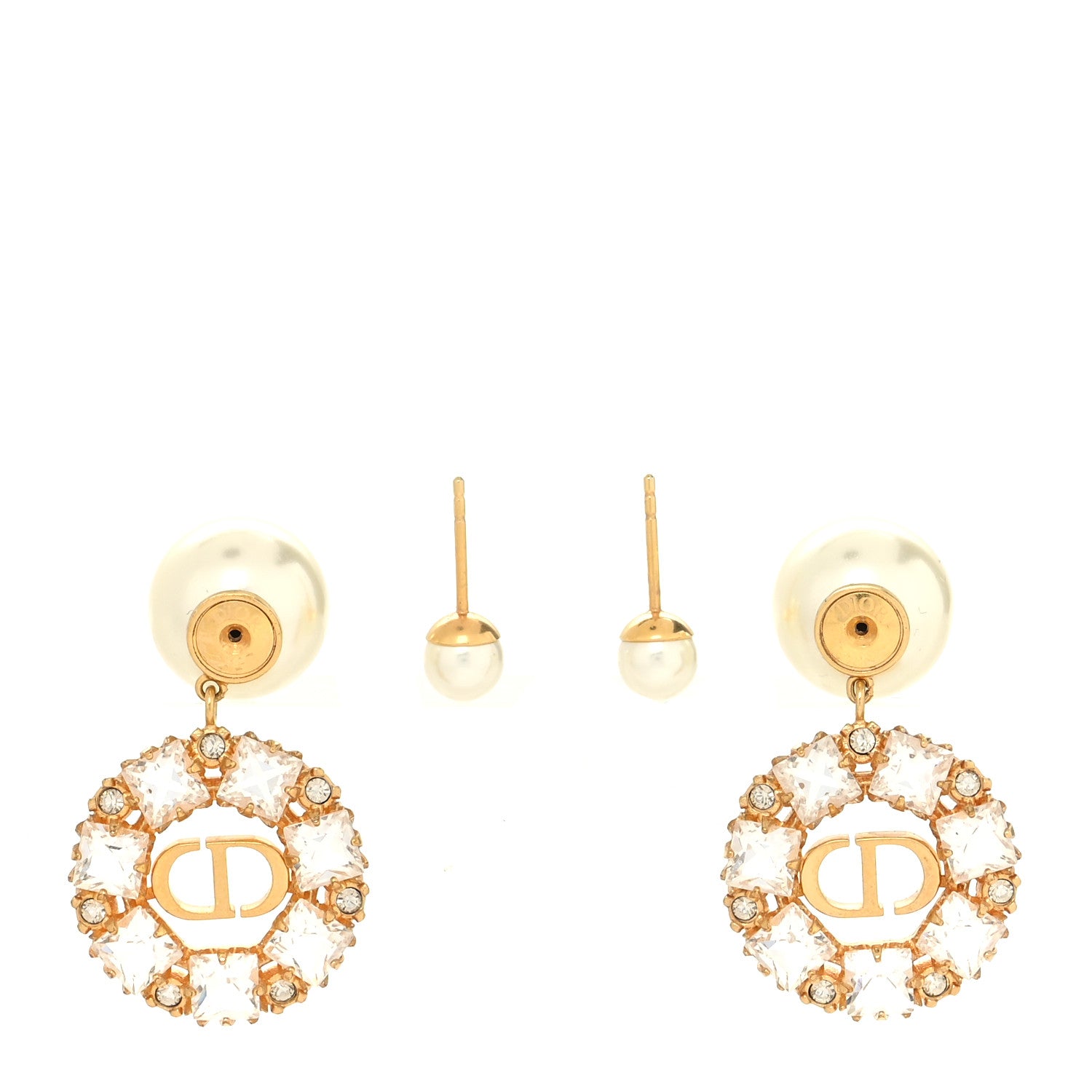 Christian Dior Crystal Pearl Petit CD Earrings Gold 3 of 4