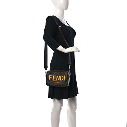 Fendi Shiny Glazed Fabric Vitello Cover FF 1974 Logo Medium Camera Case Tobacco Moro Giallo Ebano 2 of 8