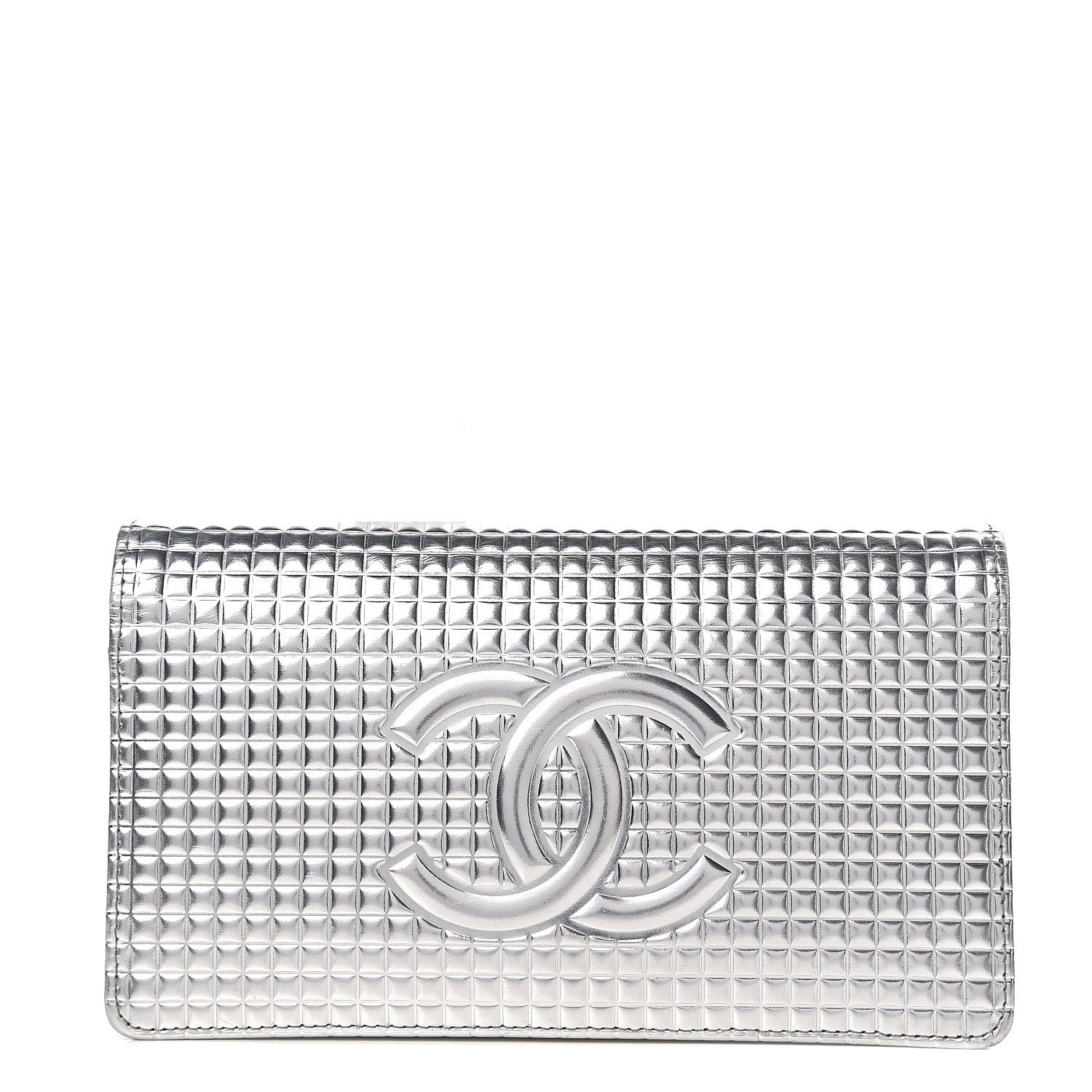 Chanel Metallic Patent Calfskin Embossed CC Yen Wallet Silver 1 of 10