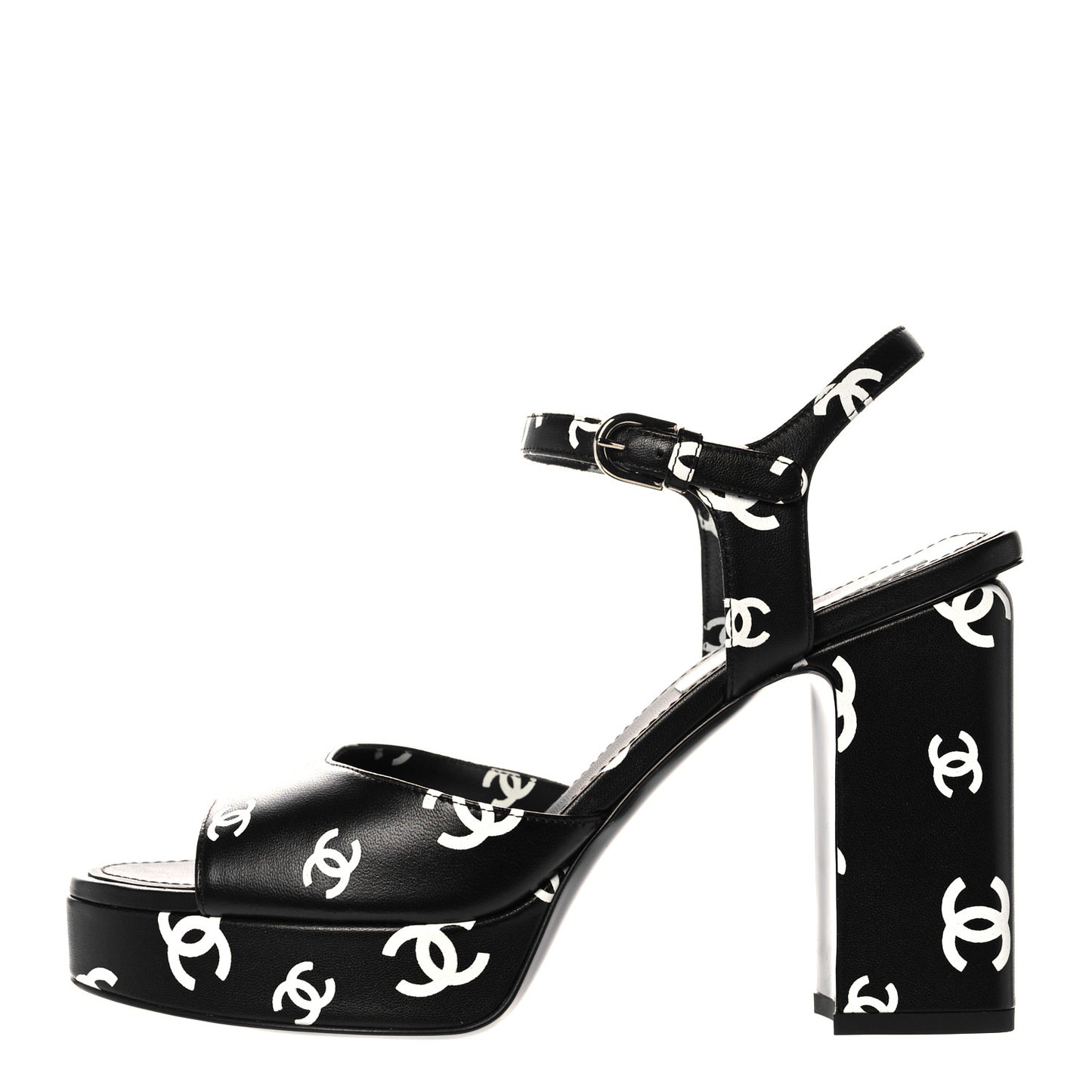 Printed Lambskin Coco Beach Platform Sandals 39 Black White