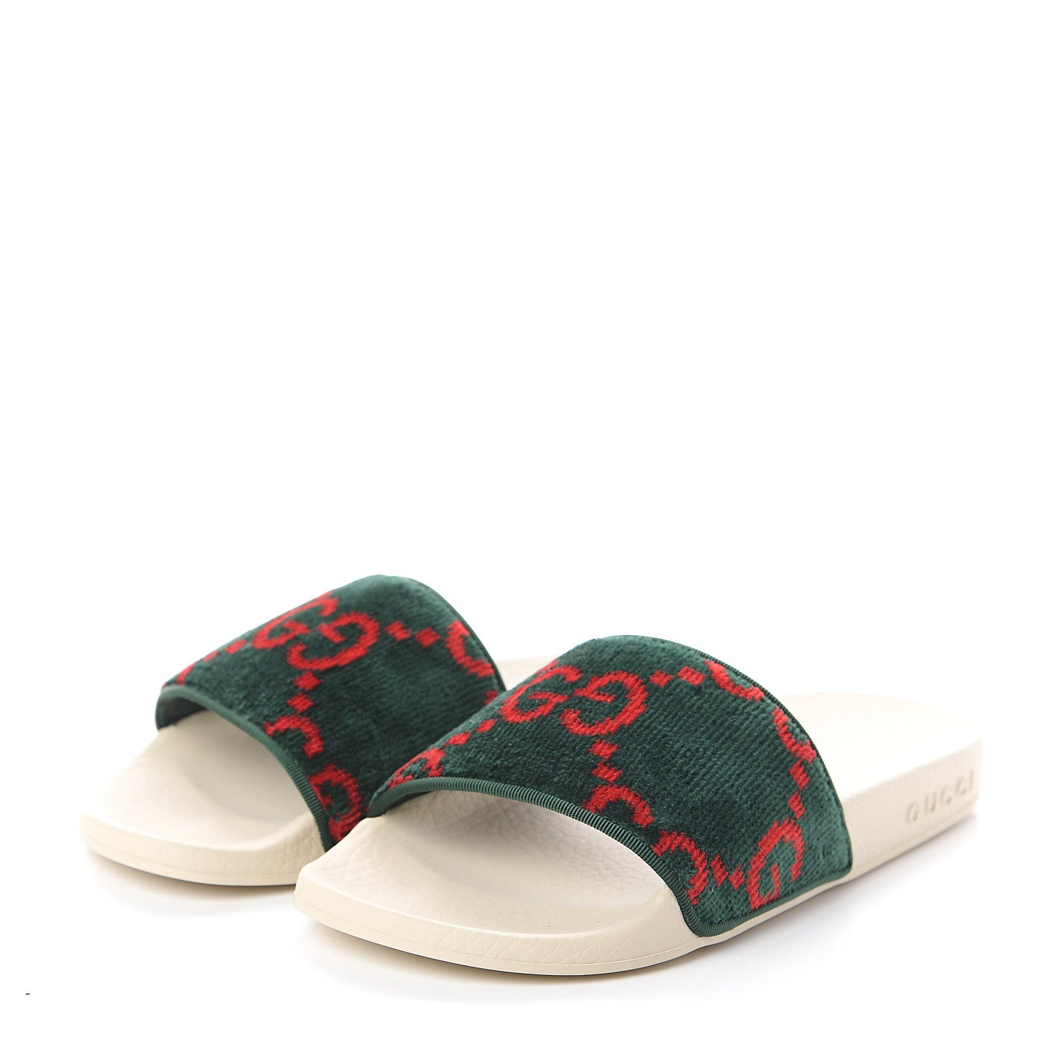Gucci Velvet GG Monogram Slide Sandals 35 Green Red 3 of 6