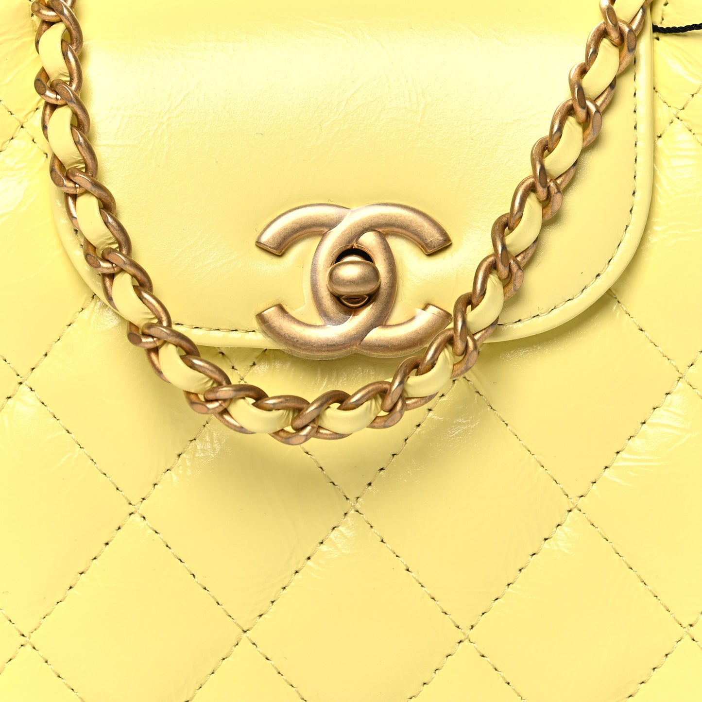 Shiny Aged Calfskin Quilted Nano Kelly Shopper Light Yellow