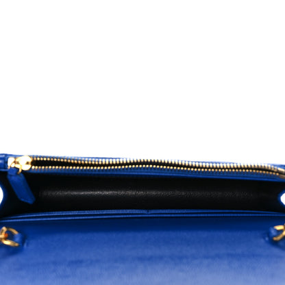 Saint Laurent Grain De Poudre Matelasse Chevron Monogram Envelope Chain Wallet Blue Majorelle 4 of 8