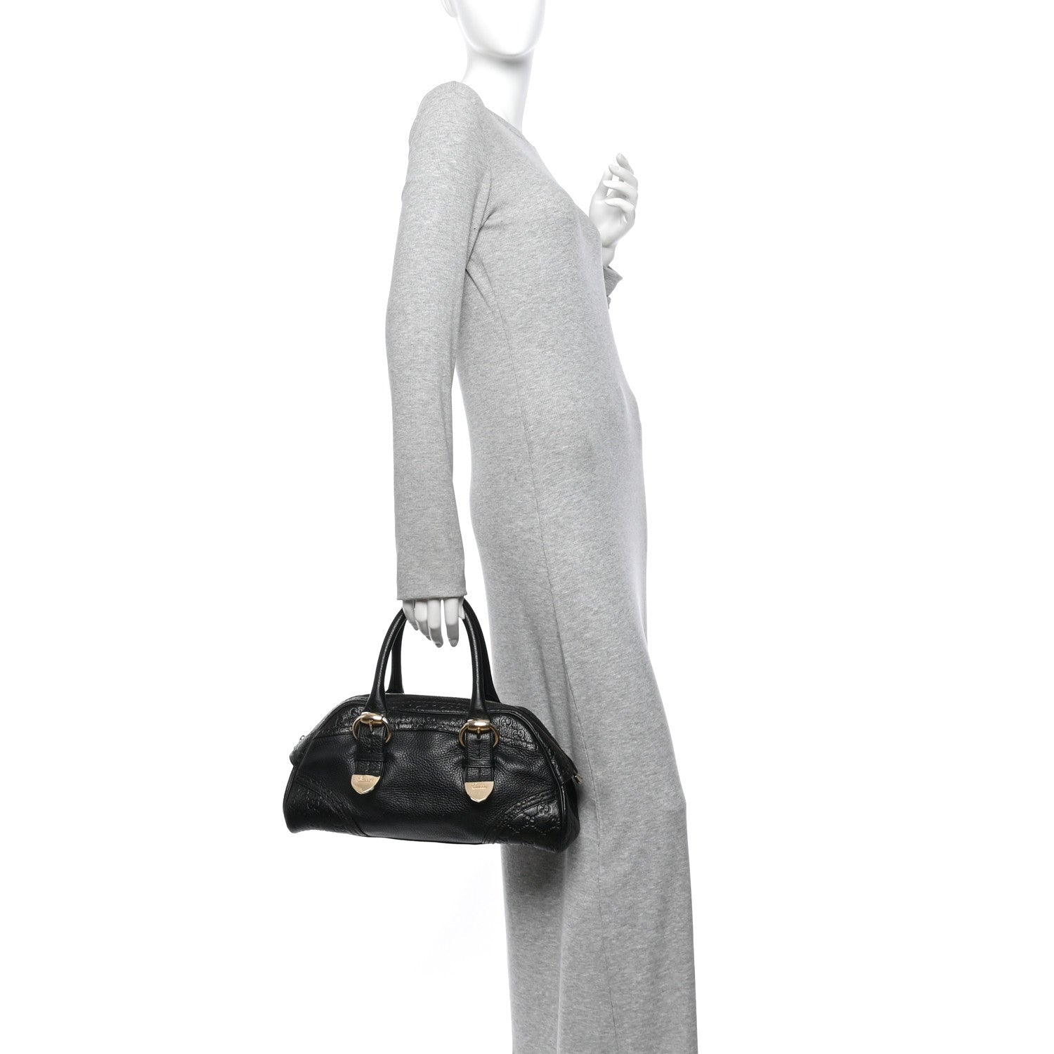 Gucci Calfskin Guccissima Signoria Bowler Bag Black 2 of 11