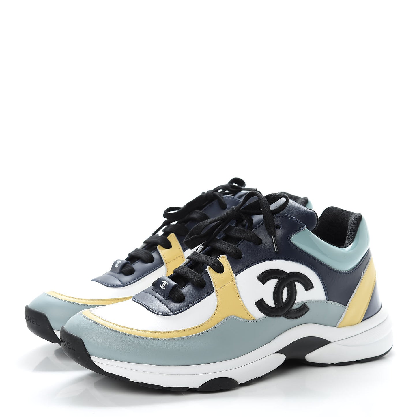 Calfskin Patent CC Sneakers 41 White Blue Yellow