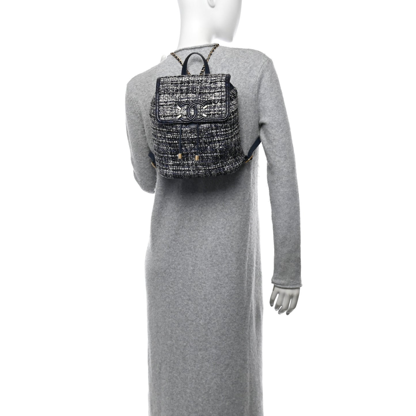 Tweed Snakeskin Quilted Filigree Backpack Dark Navy