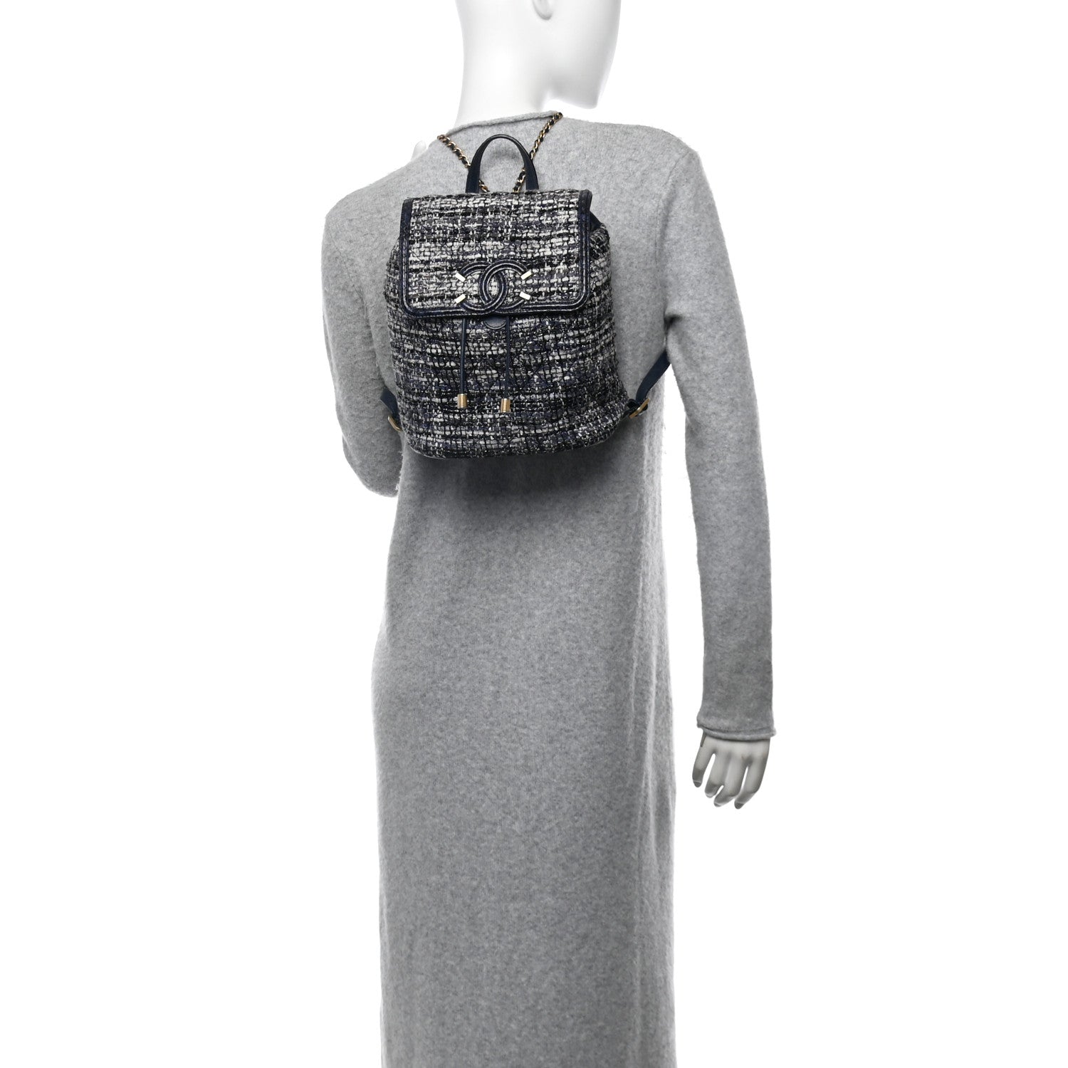 Chanel Tweed Snakeskin Quilted Filigree Backpack Dark Navy 2 of 10