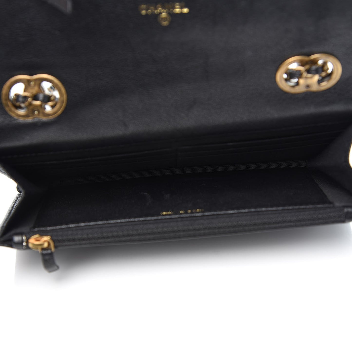 Patent Goatskin Quilted CC Eyelet Wallet On Chain WOC Black