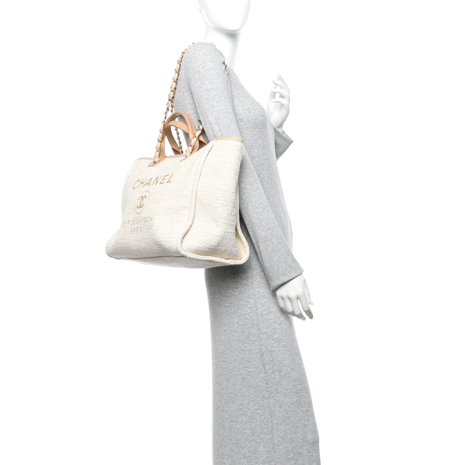 Chanel Canvas Medium Deauville Tote Light Beige 2 of 14