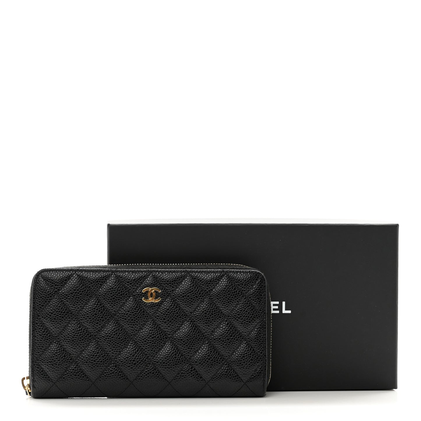 Caviar Quilted Large Gusset Zip Around Wallet Black