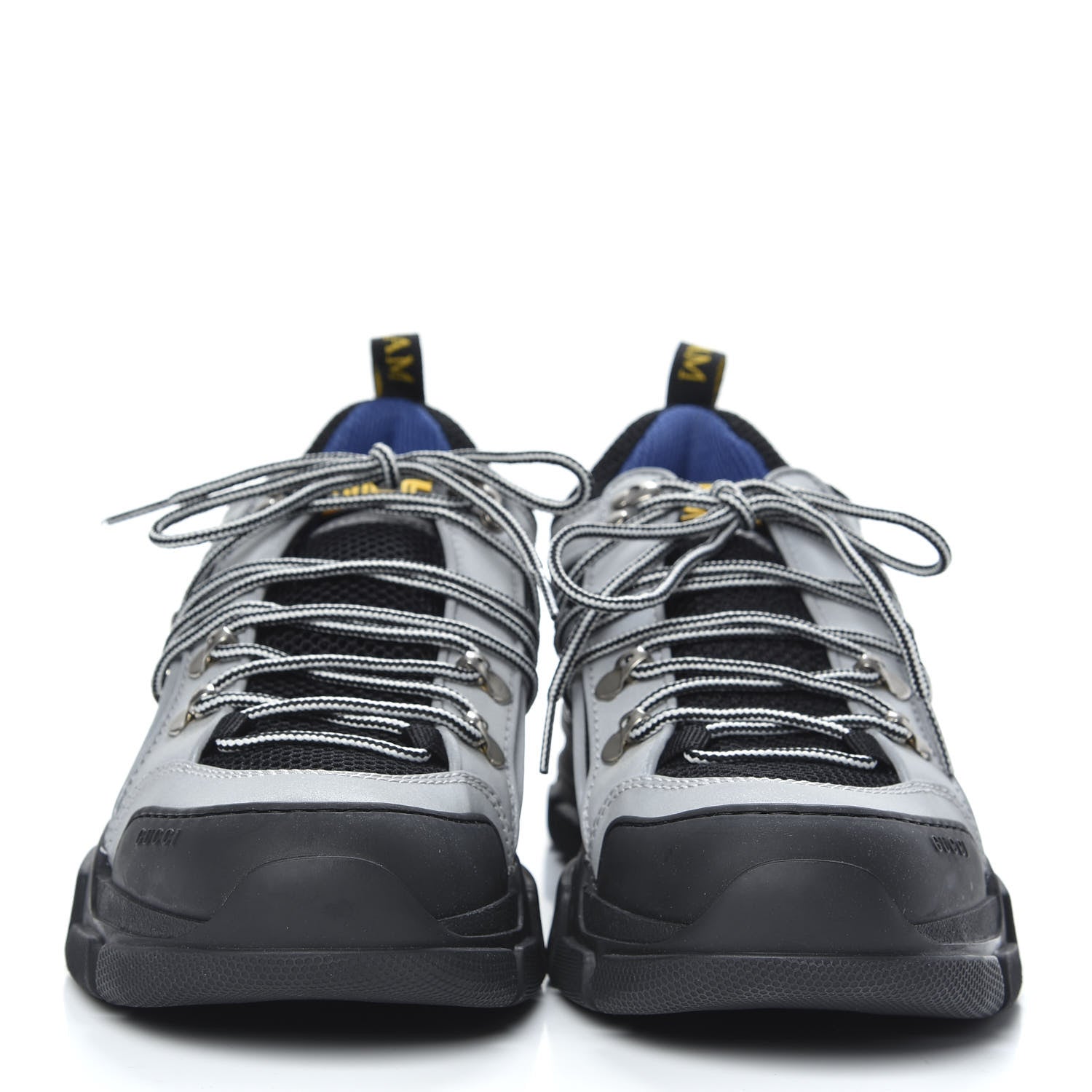 Gucci X SEGA Mesh Technical Canvas Calfskin Reflective Mens Flashtrek Sneakers 8 Silver Black 2 of 8