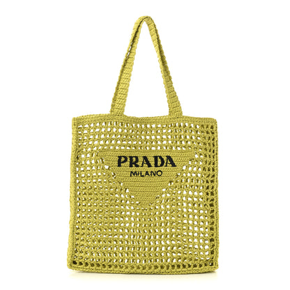 Prada Yarn Raffia Effect Crochet Logo Embroidered Tote Bag Cedro 1 of 9