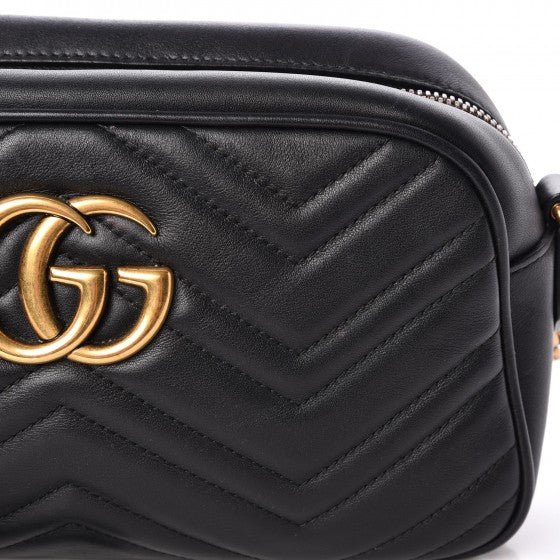 Gucci Calfskin Matelasse Small GG Marmont Chain Shoulder Bag Black 10 of 14