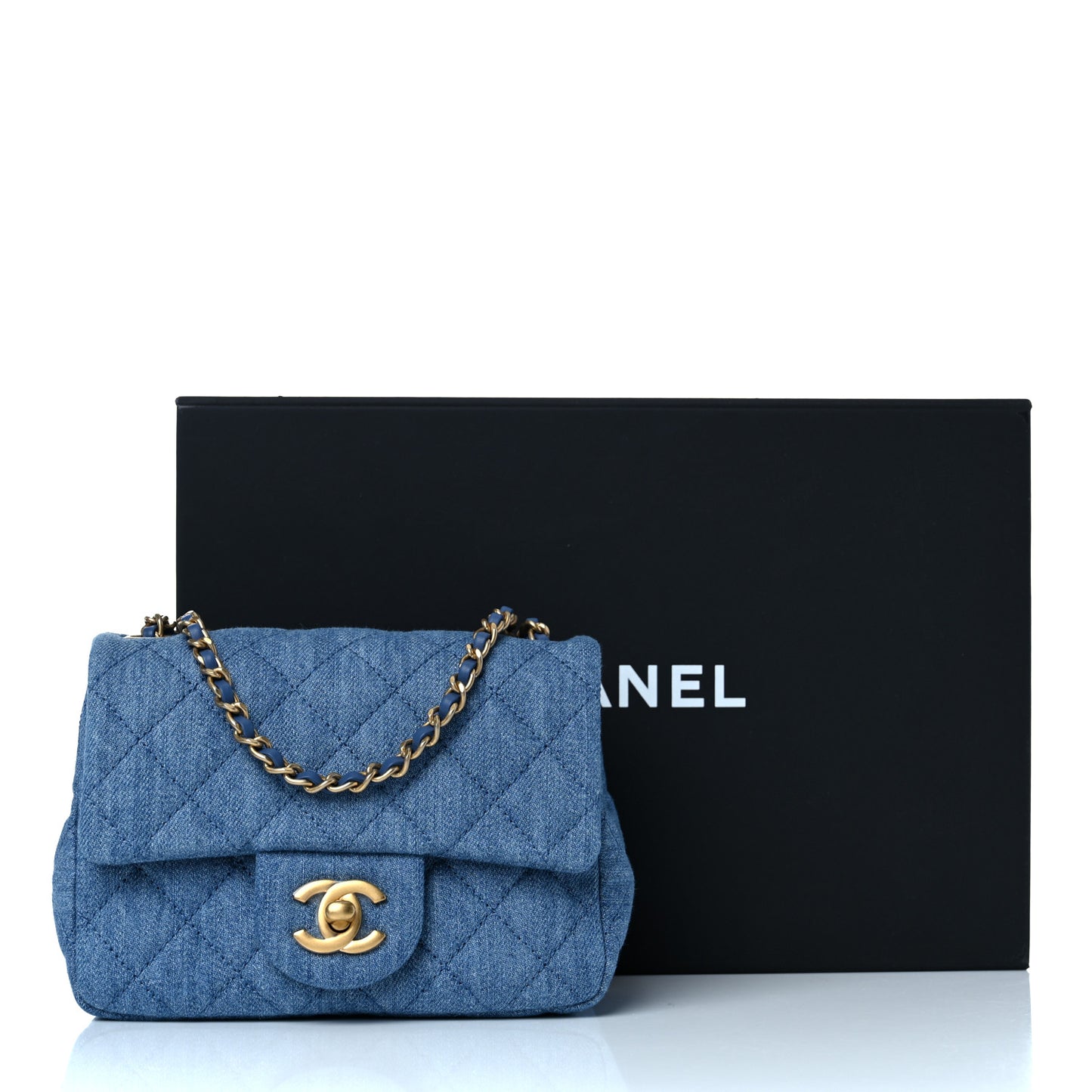Denim Quilted Mini Pearl Crush Flap Blue