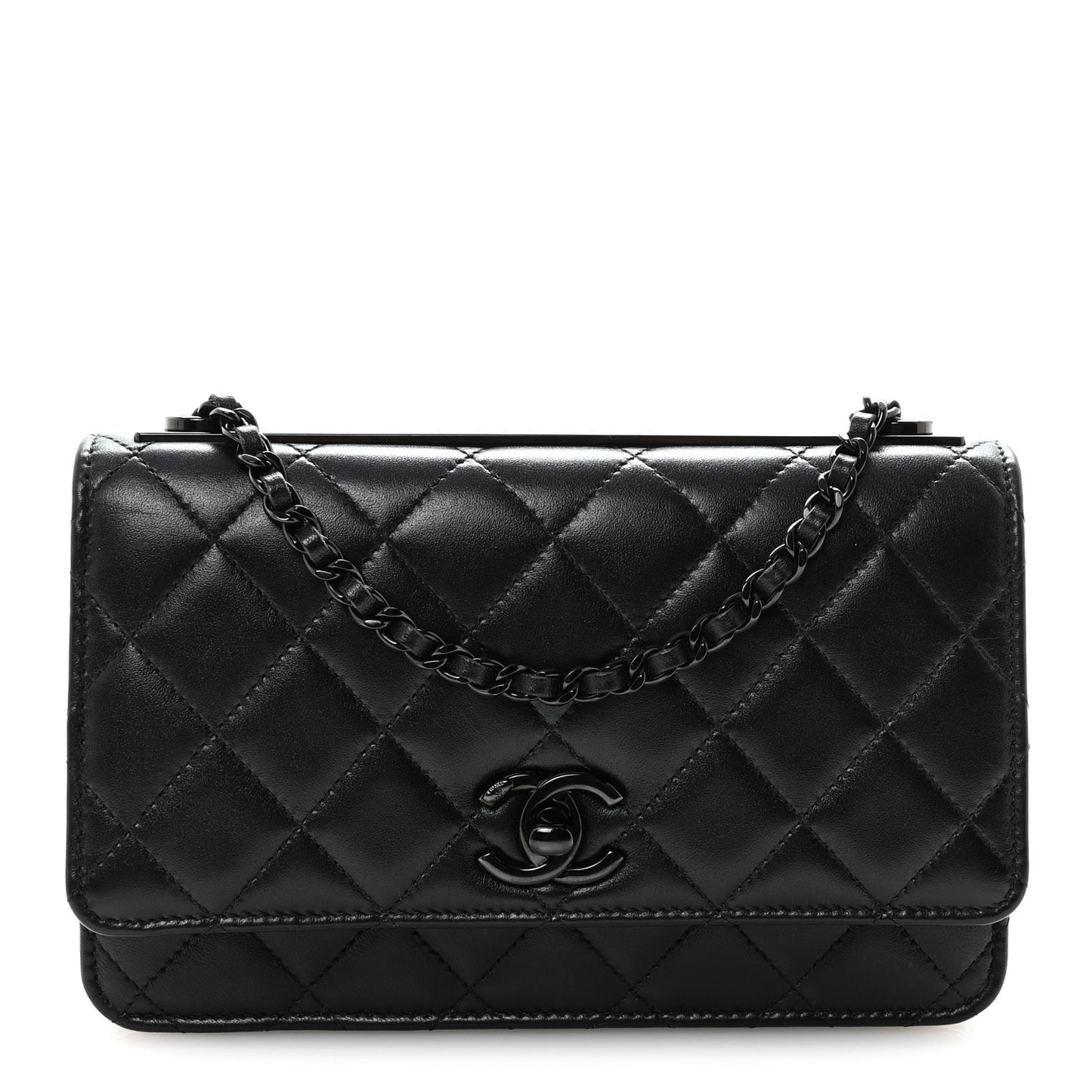 Lambskin Quilted Trendy CC Wallet On Chain WOC So Black
