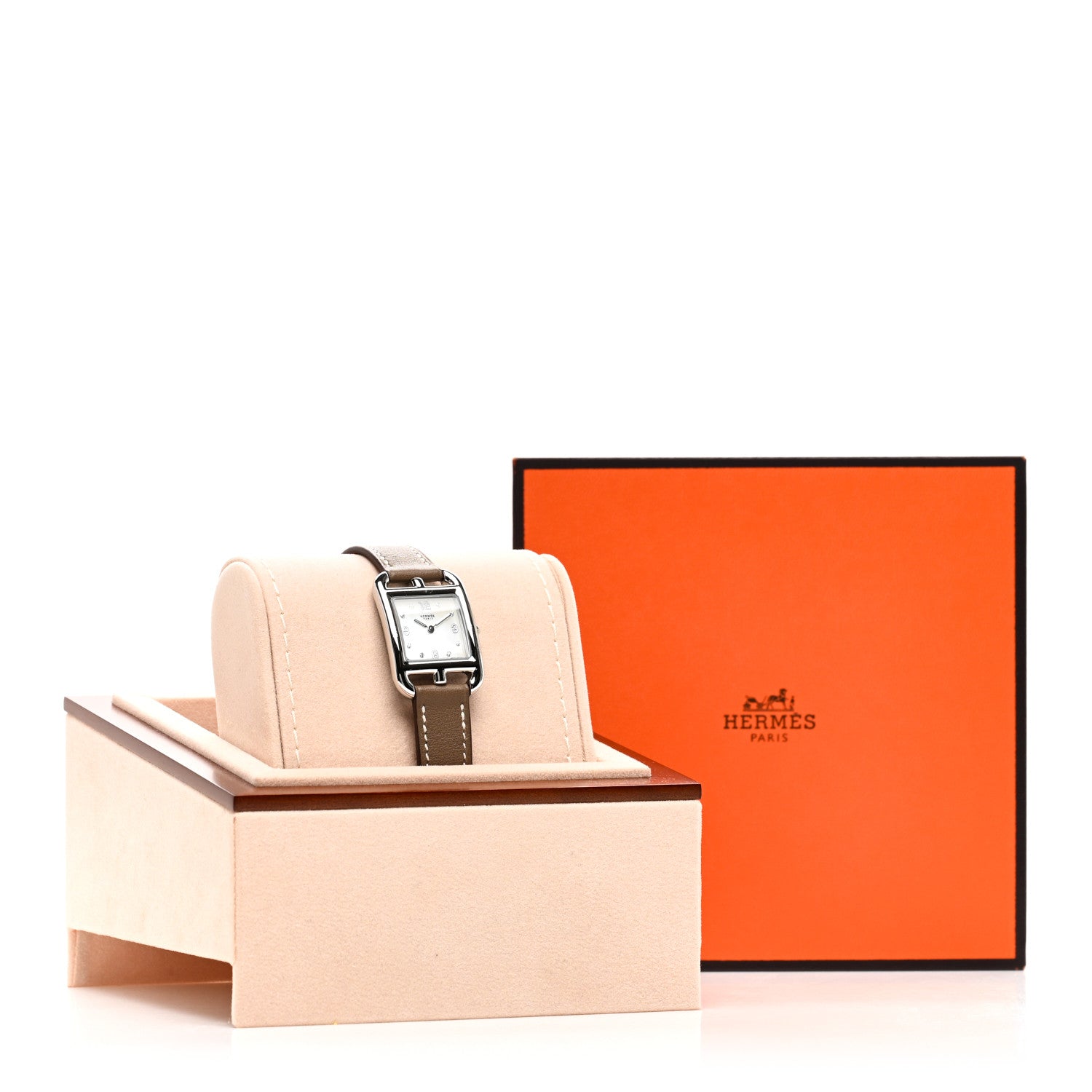 Hermes Stainless Steel Swift Diamond Mother of Pearl 23mm Cape Cod Quartz Watch Etoupe 5 of 5