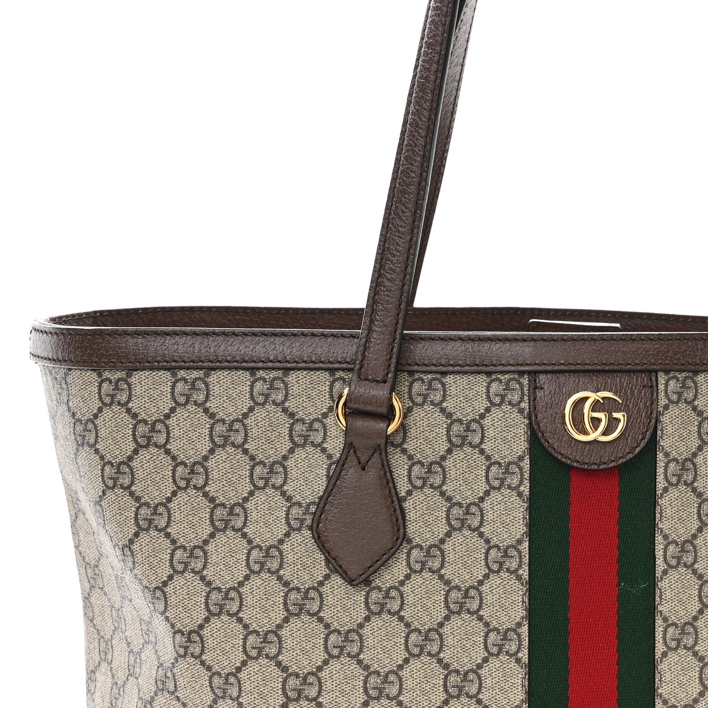 GG Supreme Monogram Textured Calfskin Web Medium Ophidia Shopping Tote Beige Ebony New Acero
