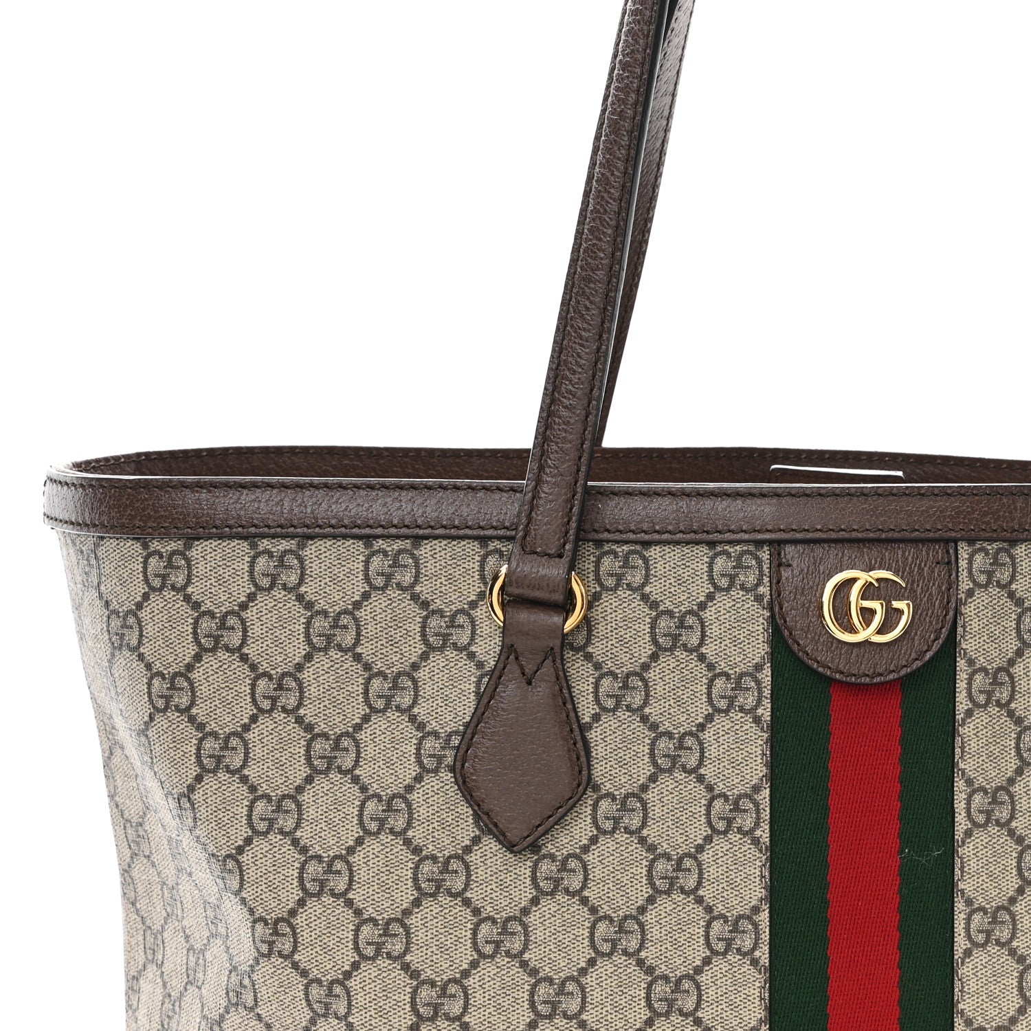 Gucci GG Supreme Monogram Textured Calfskin Web Medium Ophidia Shopping Tote Beige Ebony New Acero 8 of 12