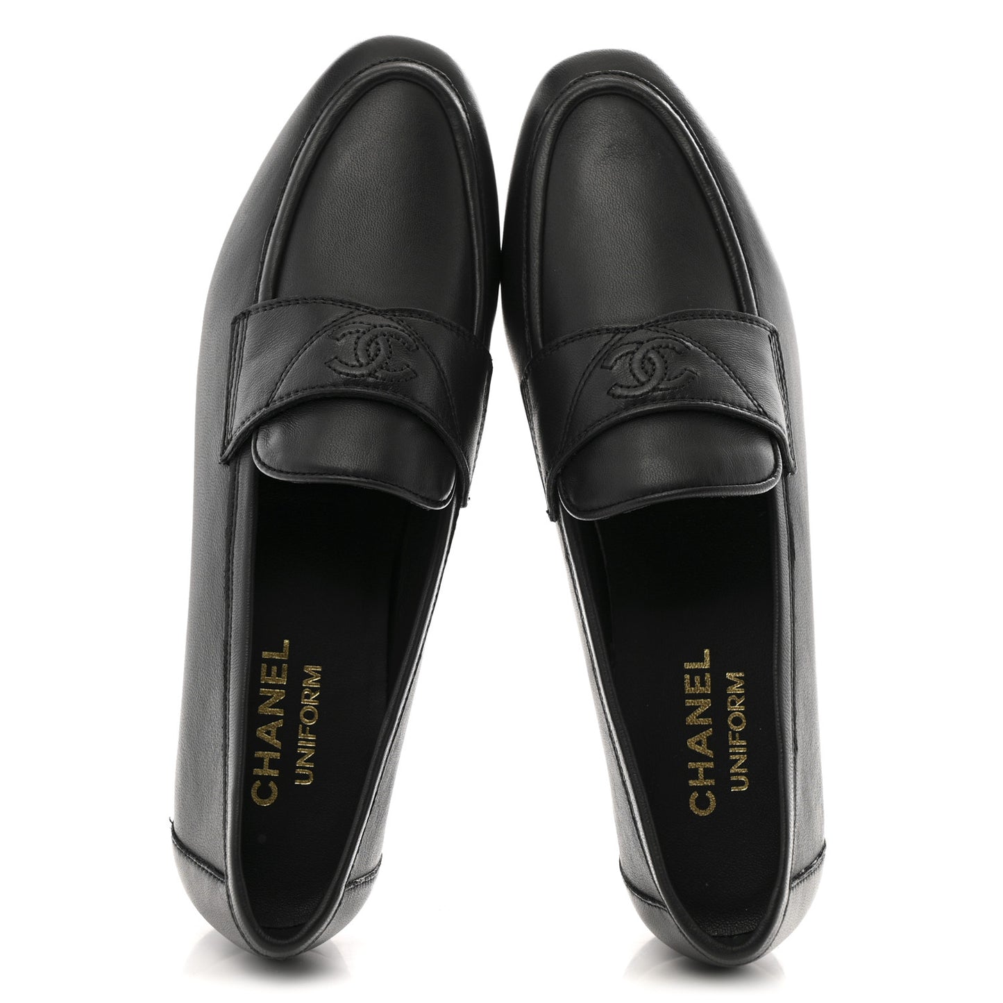 Calfskin Womens Stitched CC Loafers 37 Black