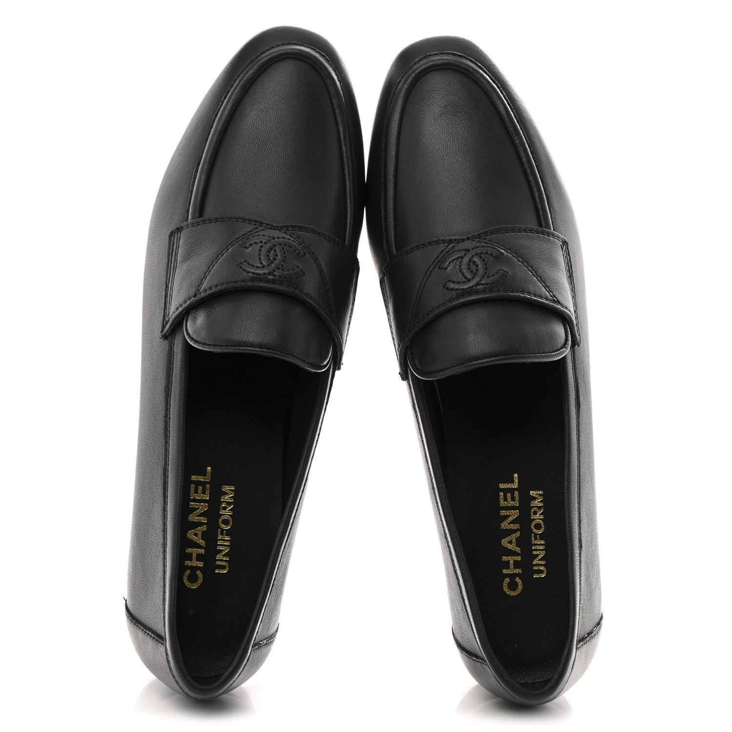Chanel Calfskin Womens Stitched CC Loafers 37 Black 2 of 11