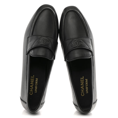 Chanel Calfskin Womens Stitched CC Loafers 37 Black 2 of 11