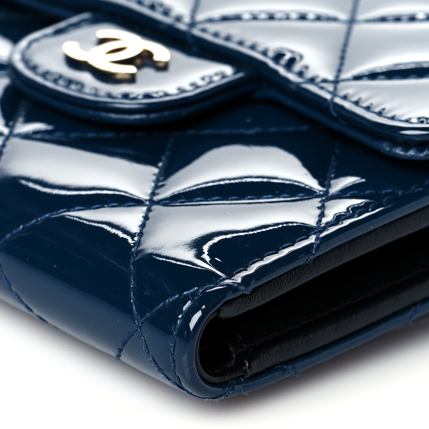 Chanel Patent Quilted Compact Flap Wallet Navy 10 of 10