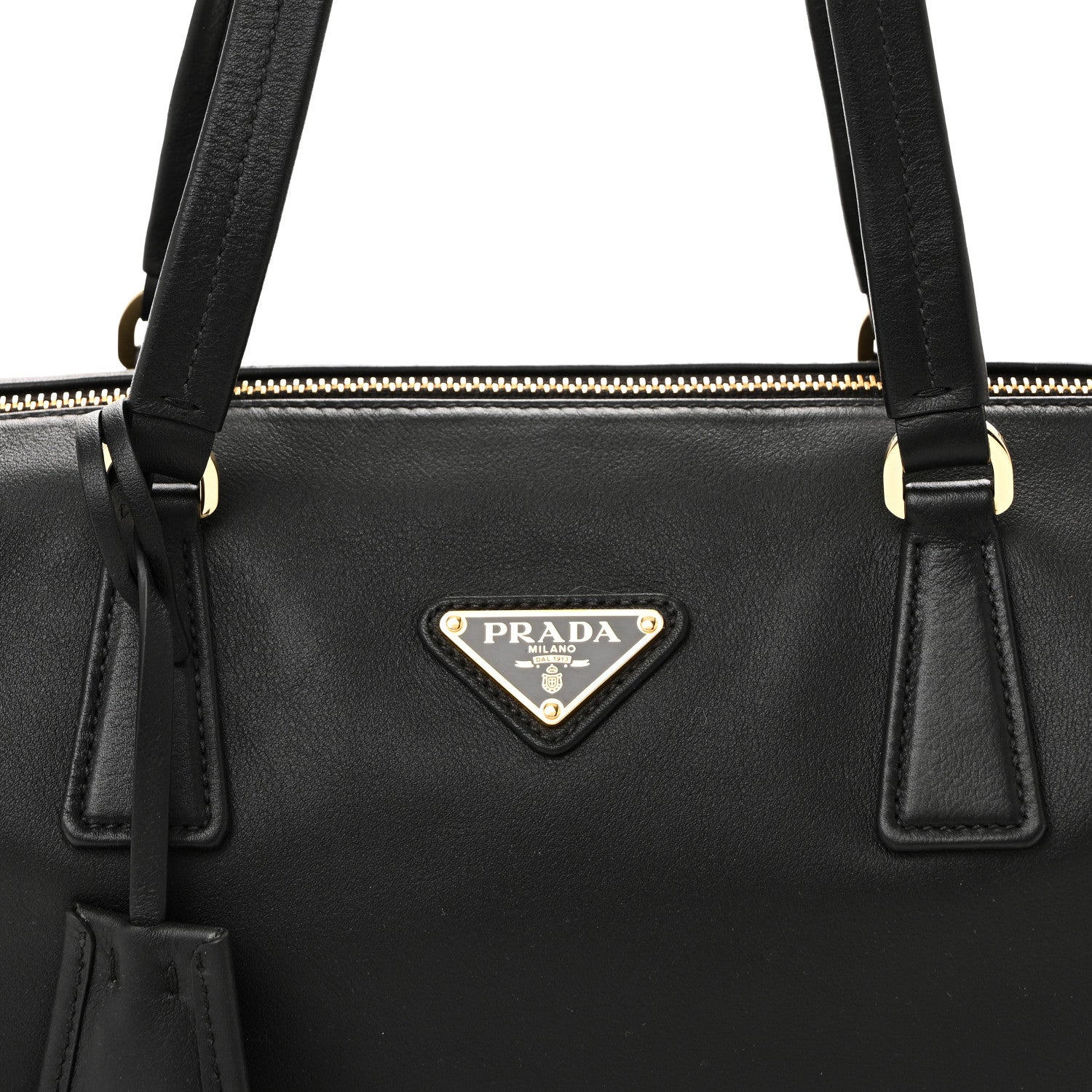 Prada Soft Grain Bauletto Medium Top Handle Bag With Padlock Black 7 of 9