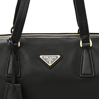 Prada Soft Grain Bauletto Medium Top Handle Bag With Padlock Black 7 of 9