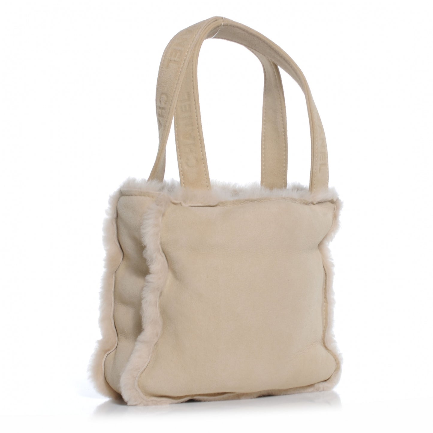 Suede Shearling Fur Handbag Ivory