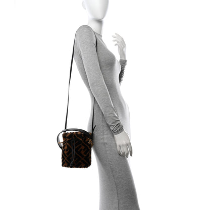 Fendi Shearling Vitello Dolce F is Fendi Macro FF 1974 Mini Mon Tresor Bucket Bag Tobacco Black 2 of 10