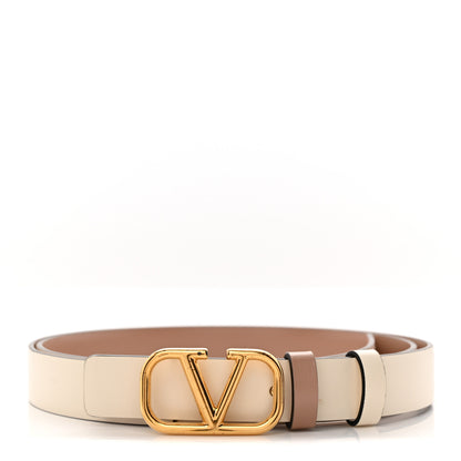 Valentino Garavani Glossy Calfskin VLogo Reversible 20mm Belt 85 34 Light Ivory Rose Cannelle 1 of 6