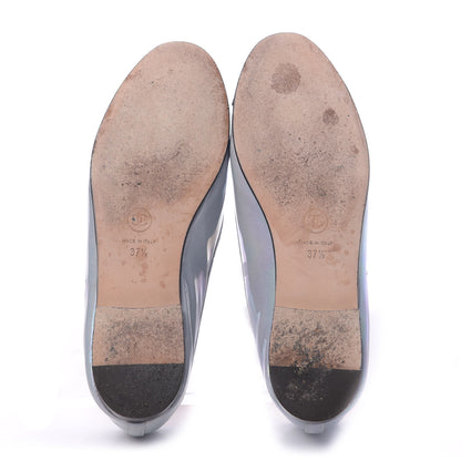 Chanel Patent Calfskin Cap Toe CC Ballerina Flats 37.5 Grey Black 6 of 10