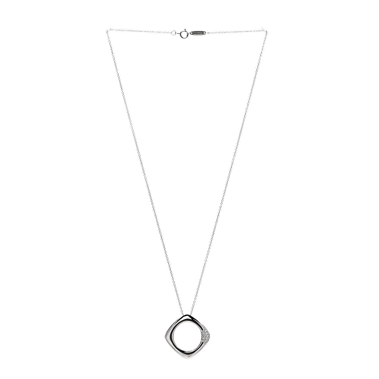 Tiffany 18K White Gold Diamond Square Pendant Necklace 2 of 6