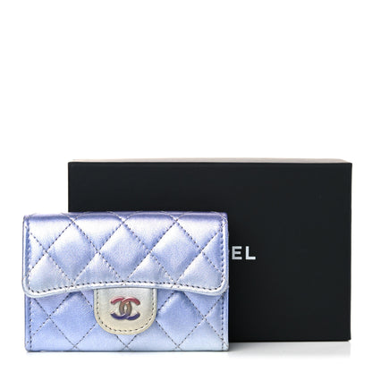 Chanel Gradient Metallic Calfskin Quilted Flap Card Holder Wallet Silver Blue Yellow Purple 10 of 10